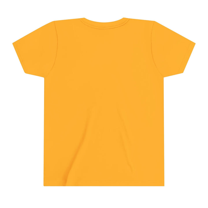 Back view of a plain yellow Sea Dragon Dreams youth short sleeve crew neck t-shirt made of soft cotton fabric.