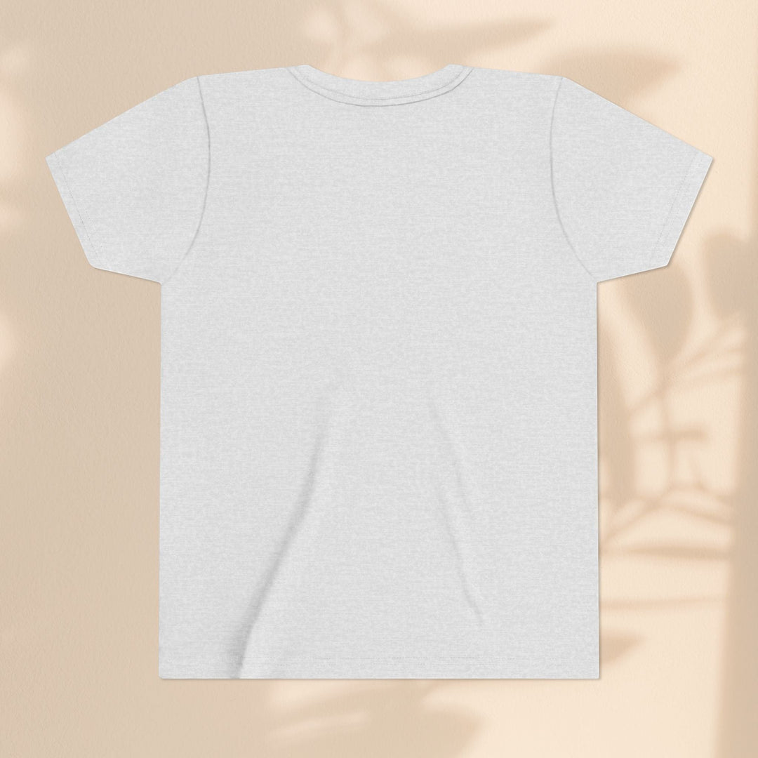 Sea Dragon Dreams youth t-shirt in light grey, back view, soft cotton blend fabric, plain design.