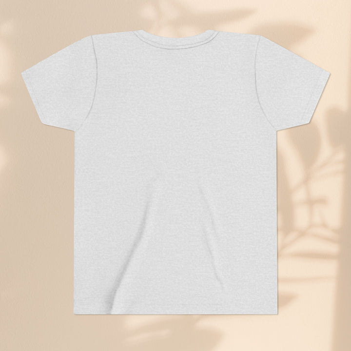 Sea Dragon Dreams youth t-shirt in light grey, back view, soft cotton blend fabric, plain design.