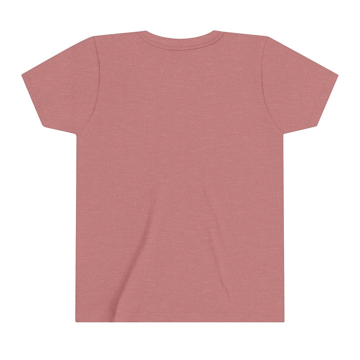 Sea Dragon Dreams youth short sleeve crew neck t-shirt in mauve, back view of soft ring-spun cotton fabric.