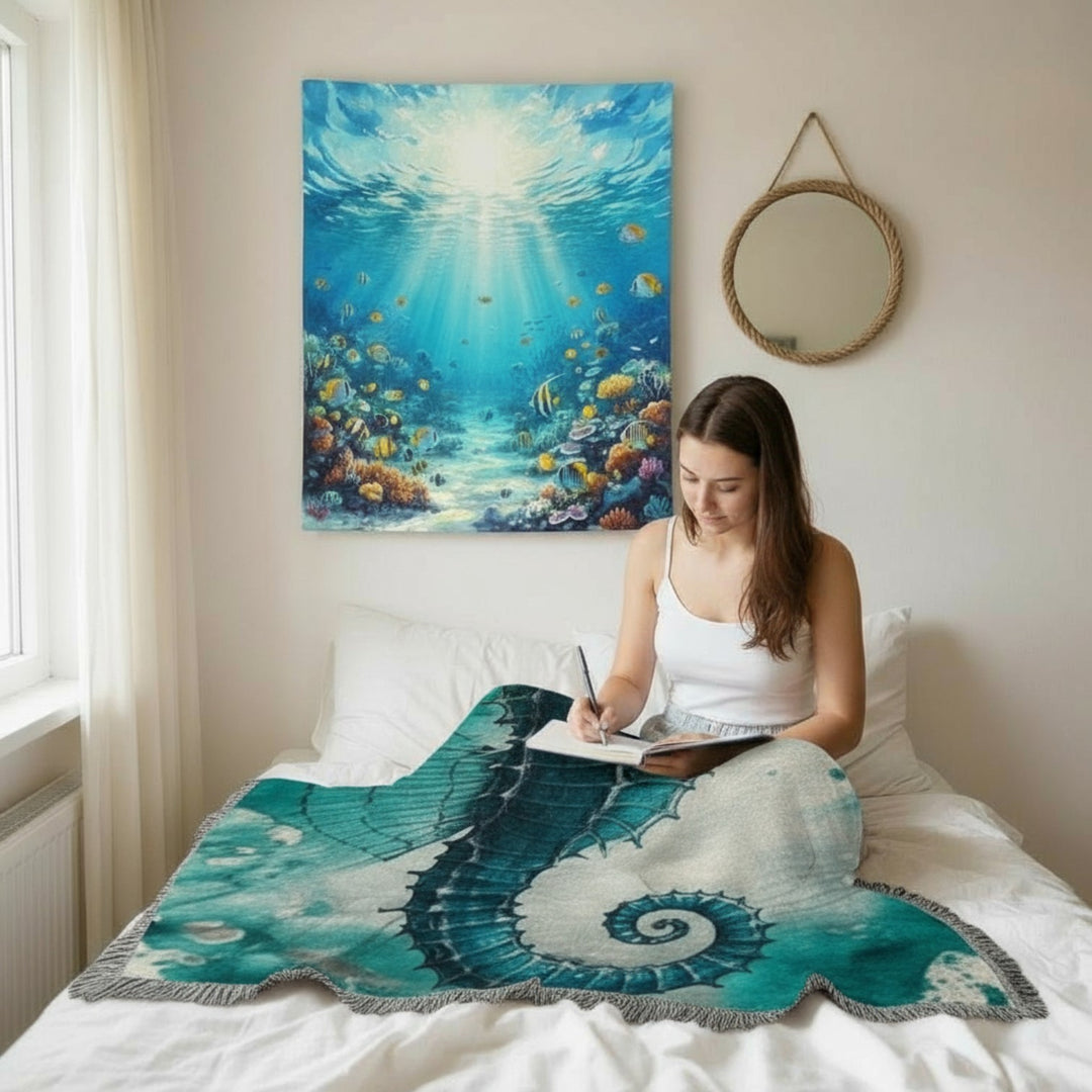 Velveteen Plush Blanket - SeaHorse