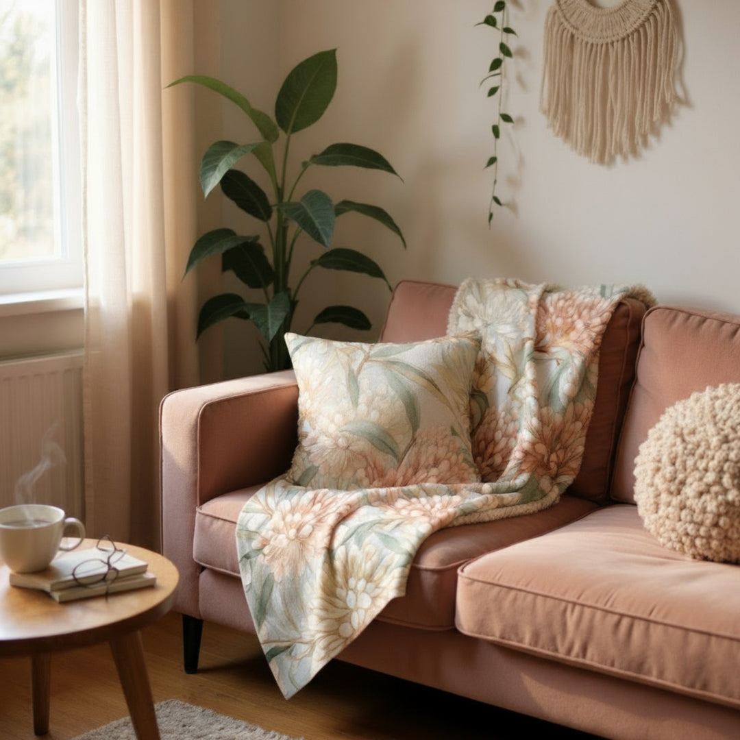 Serenity Floral Sherpa Fleece Blanket – Cozy Soft Throw for Home