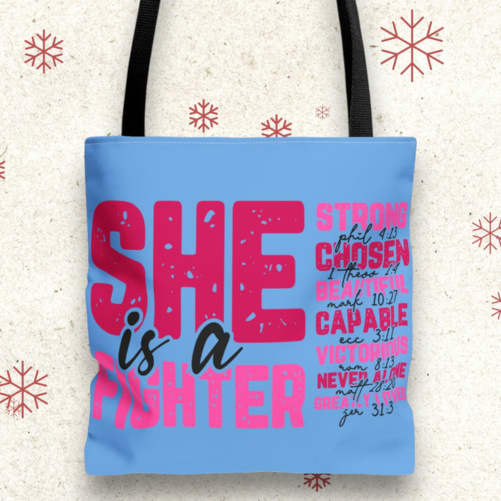 Tote Bag - She Is A Fighter Strong Affirmation Scripture Reference