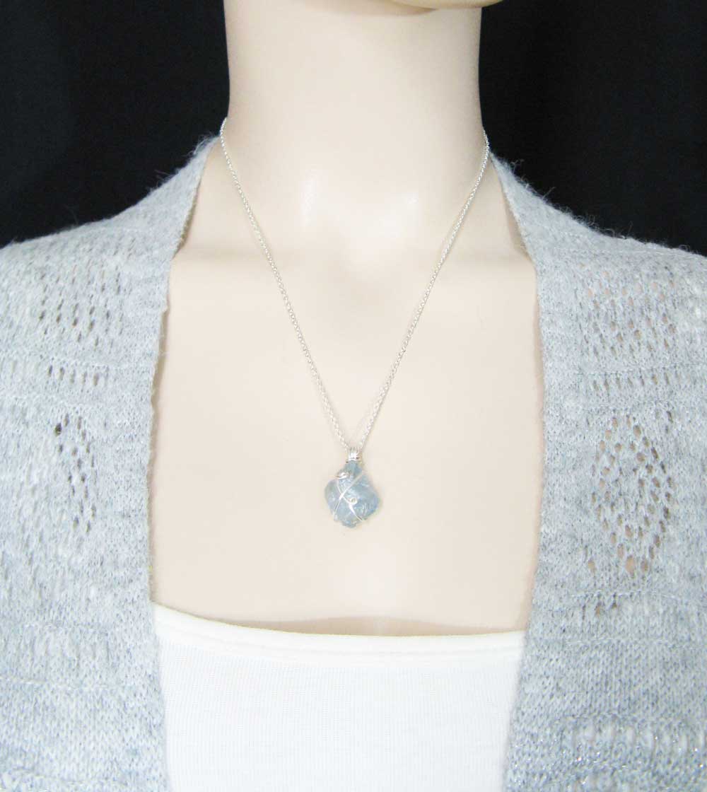 Raw Celestite Crystal Pendant | Handmade Blue Wire Wrapped Necklace