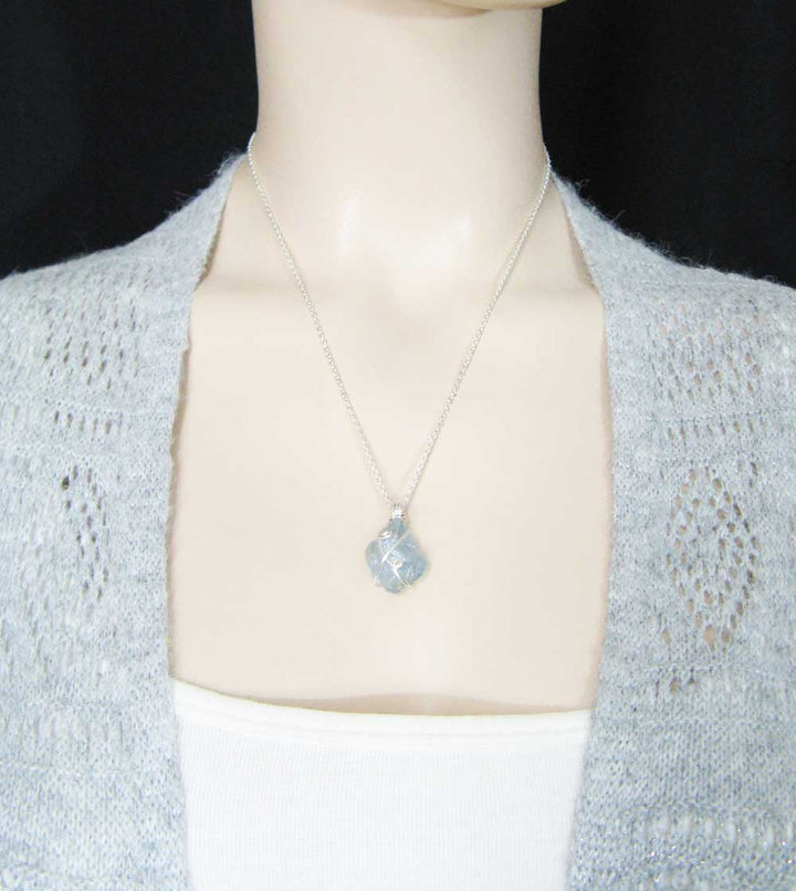 Raw Celestite Crystal Pendant | Handmade Blue Wire Wrapped Necklace
