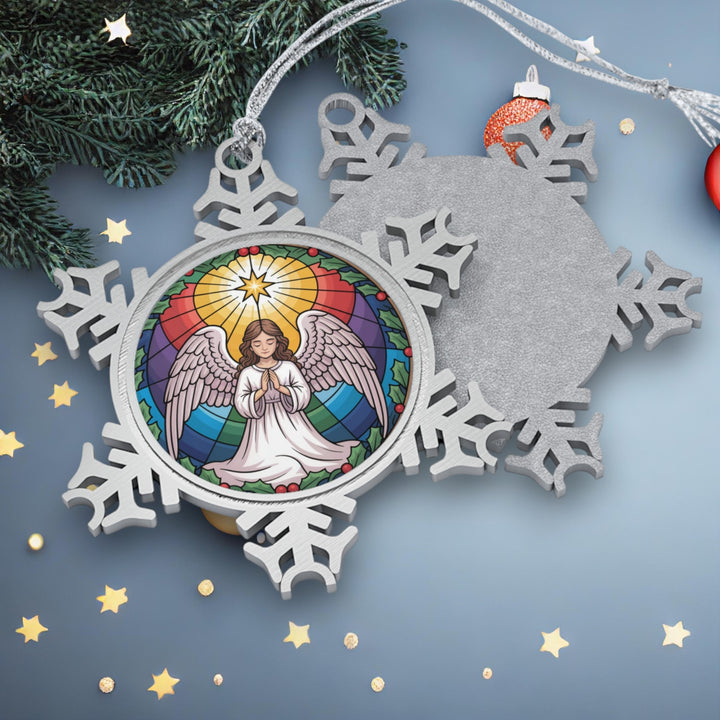 Pewter Snowflake Ornament – Angel Christmas Tree Decoration & Holiday Keepsake