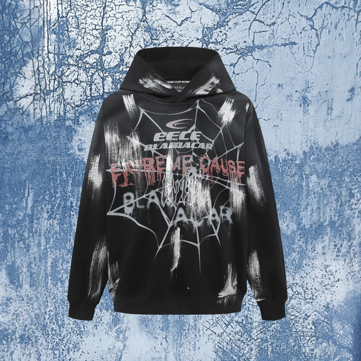 Men's Gothic Spider Web Graffiti Print Hoodie