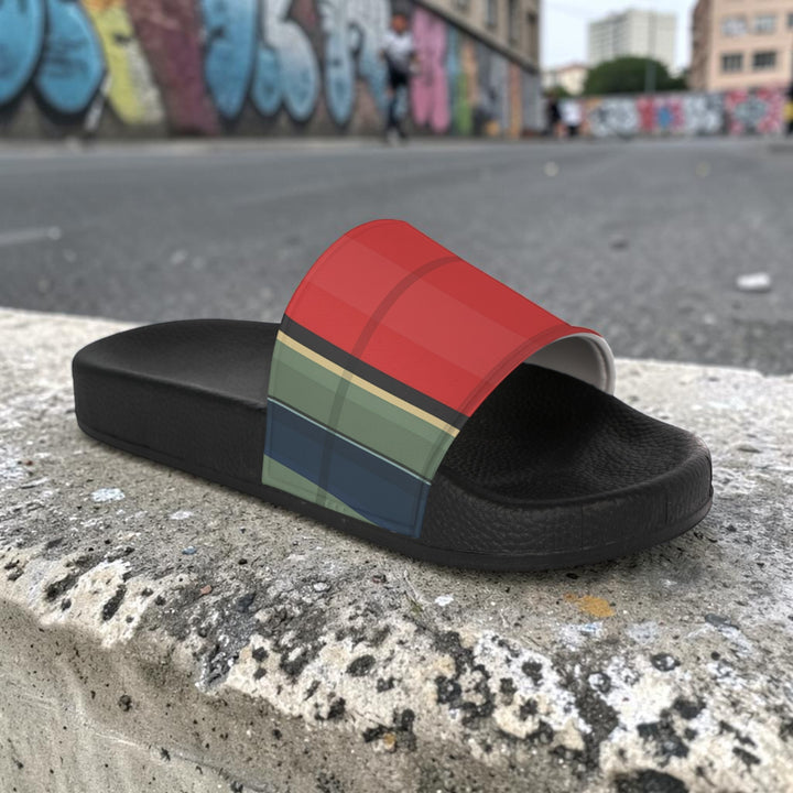 Red & Green Stripe Summer Slide Sandals — Women's Slide Sandals