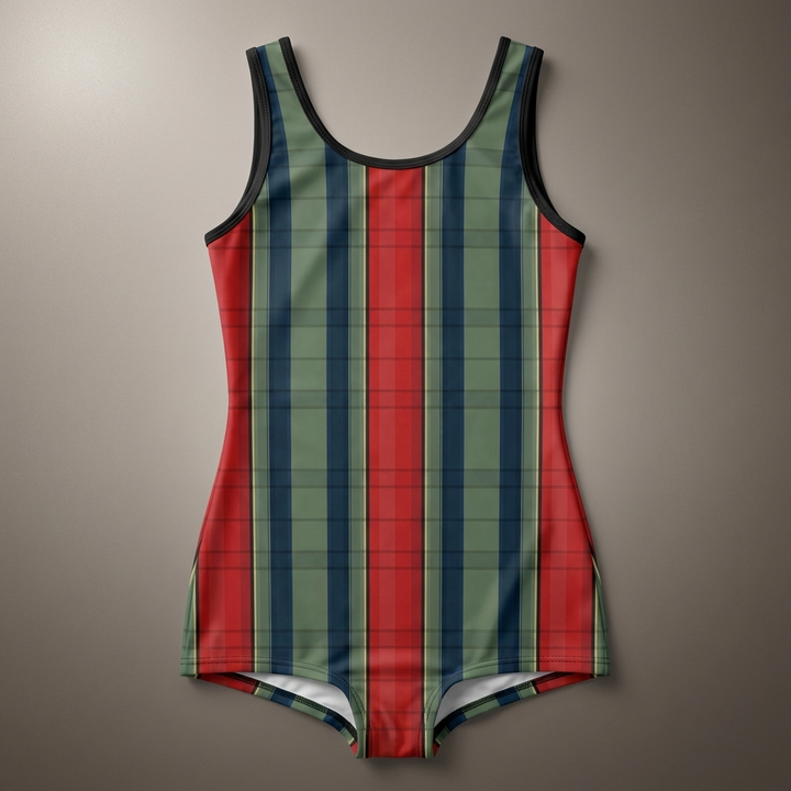 Vintage Red & Green Striped One-Piece Swimsuit | Women’s Retro Style
