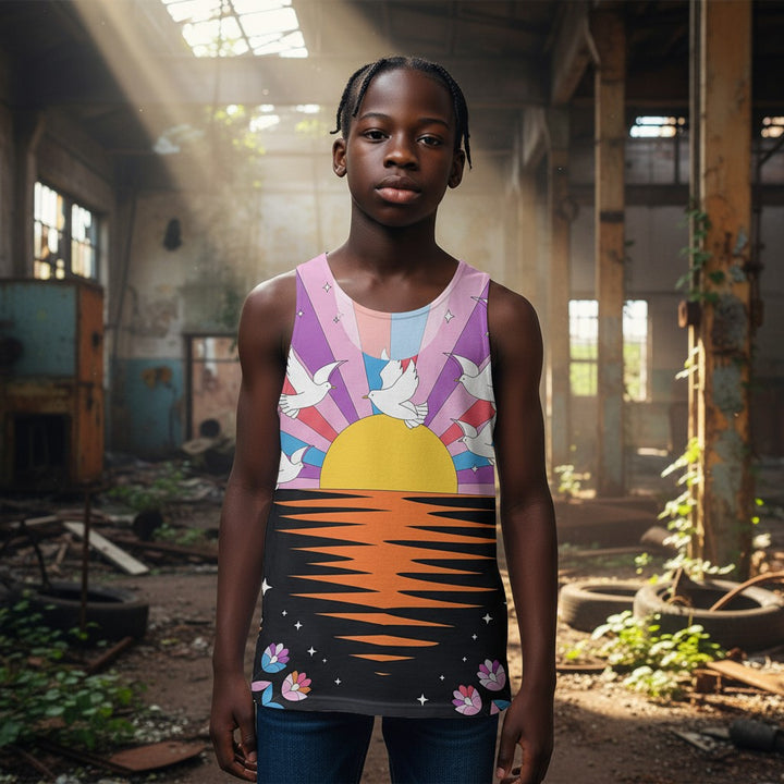 Colorful Sunset & Doves Unisex Tank Top - Perfect for Summer Vibes & Nature Lovers