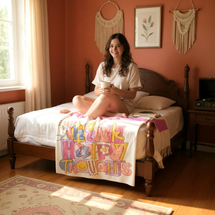 Velveteen Plush Blanket - Think Happy Thoughts