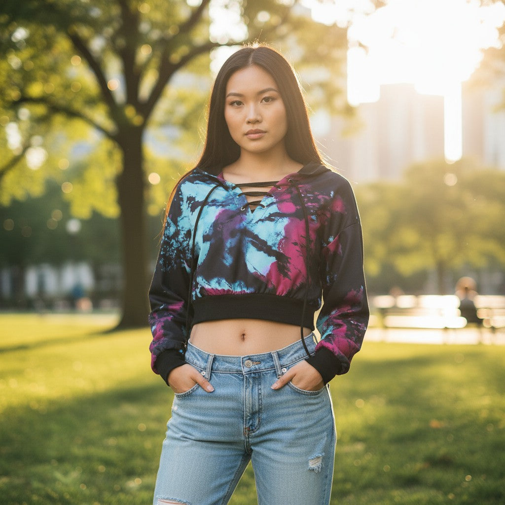 Tie-Dye Lace-Up Hoodie