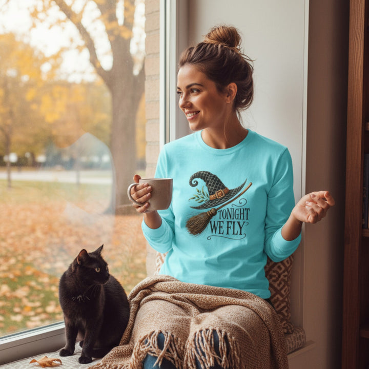 Tonight We Fly - Whimsical Witch Halloween Long Sleeve T-Shirt