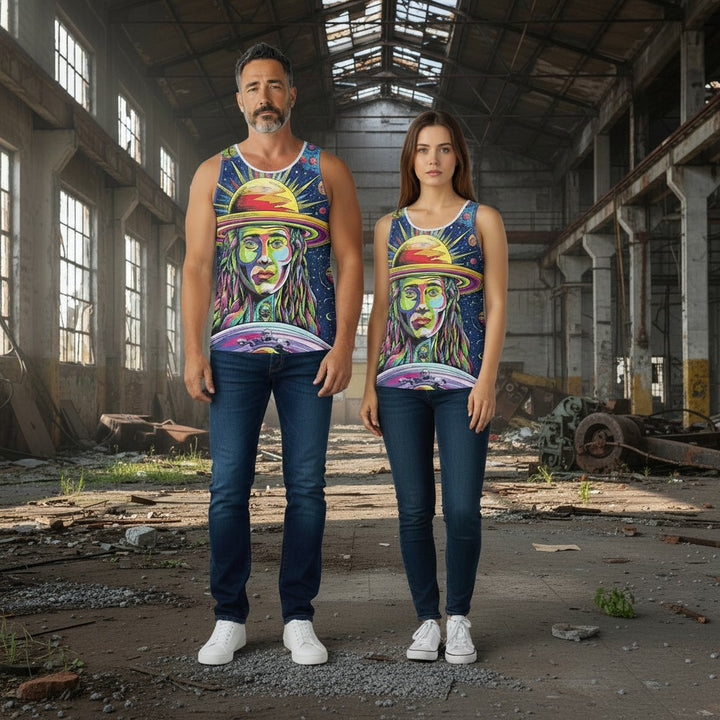 Cosmic Journey Unisex Tank Top - Vibrant Galaxy Graphic Tee