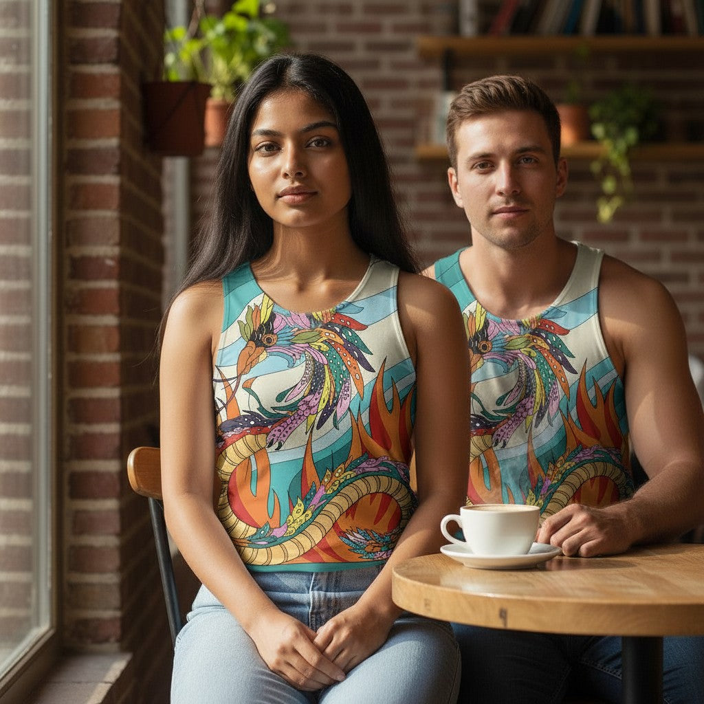 Vibrant Dragon Flame Unisex Tank Top - Perfect for Summer and Festivals