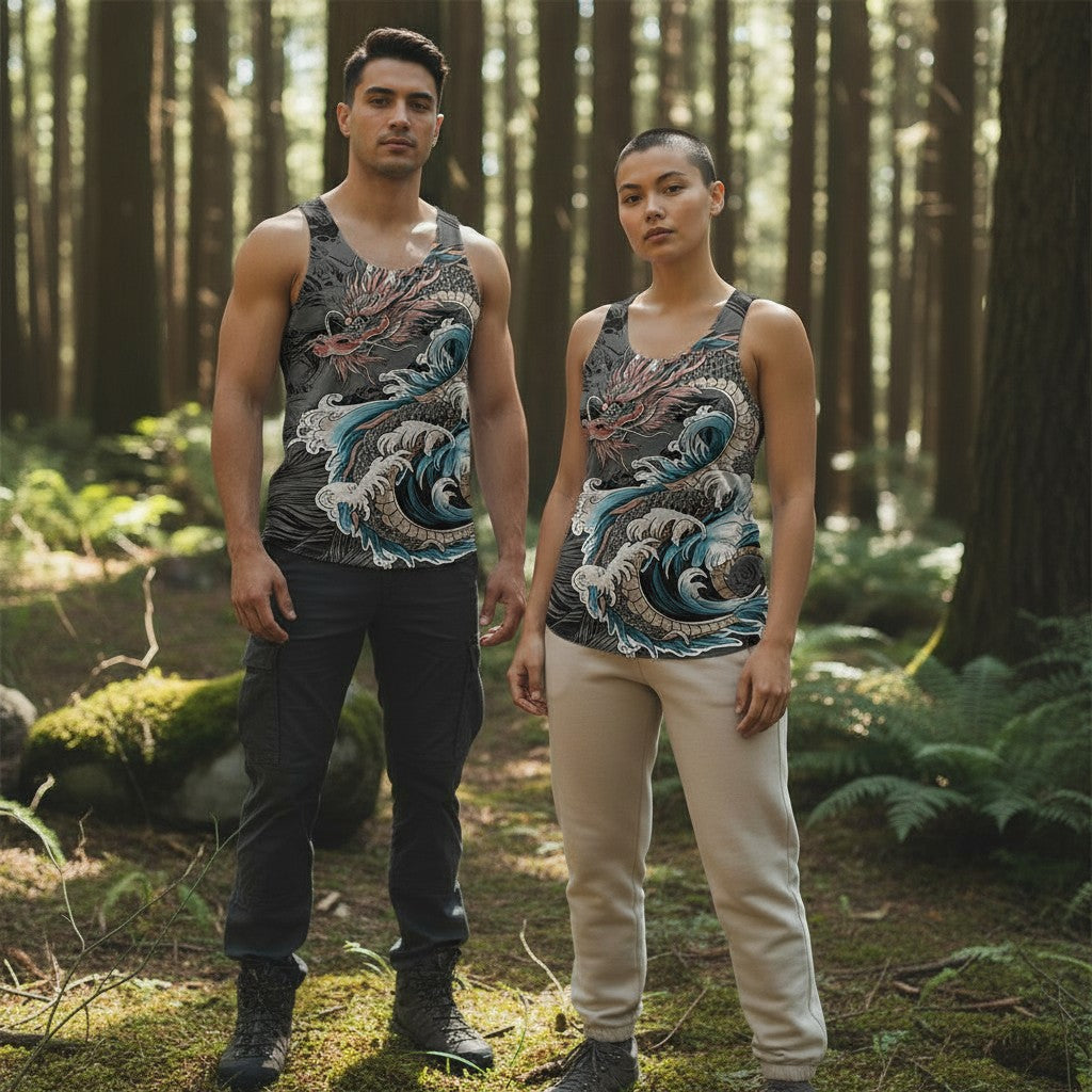 Dragon Wave Unisex Tank Top - Bold Graphic Design for Summer Adventures