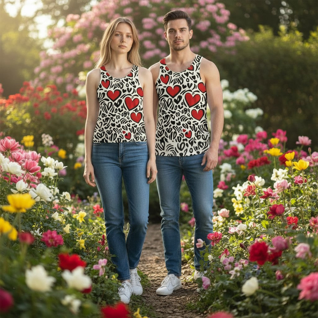 Heart Pattern Unisex Tank Top - Fun & Flirty Summer Style