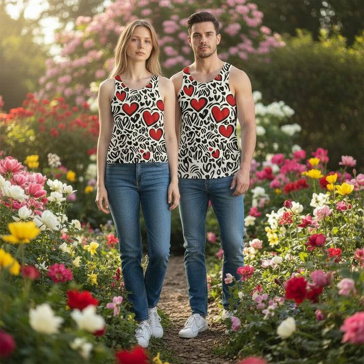 Heart Pattern Unisex Tank Top - Fun & Flirty Summer Style