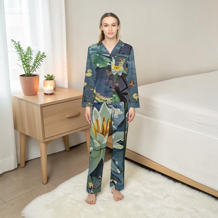 Women's Satin Pajamas - Luxurious All-Over Print Sleepwear