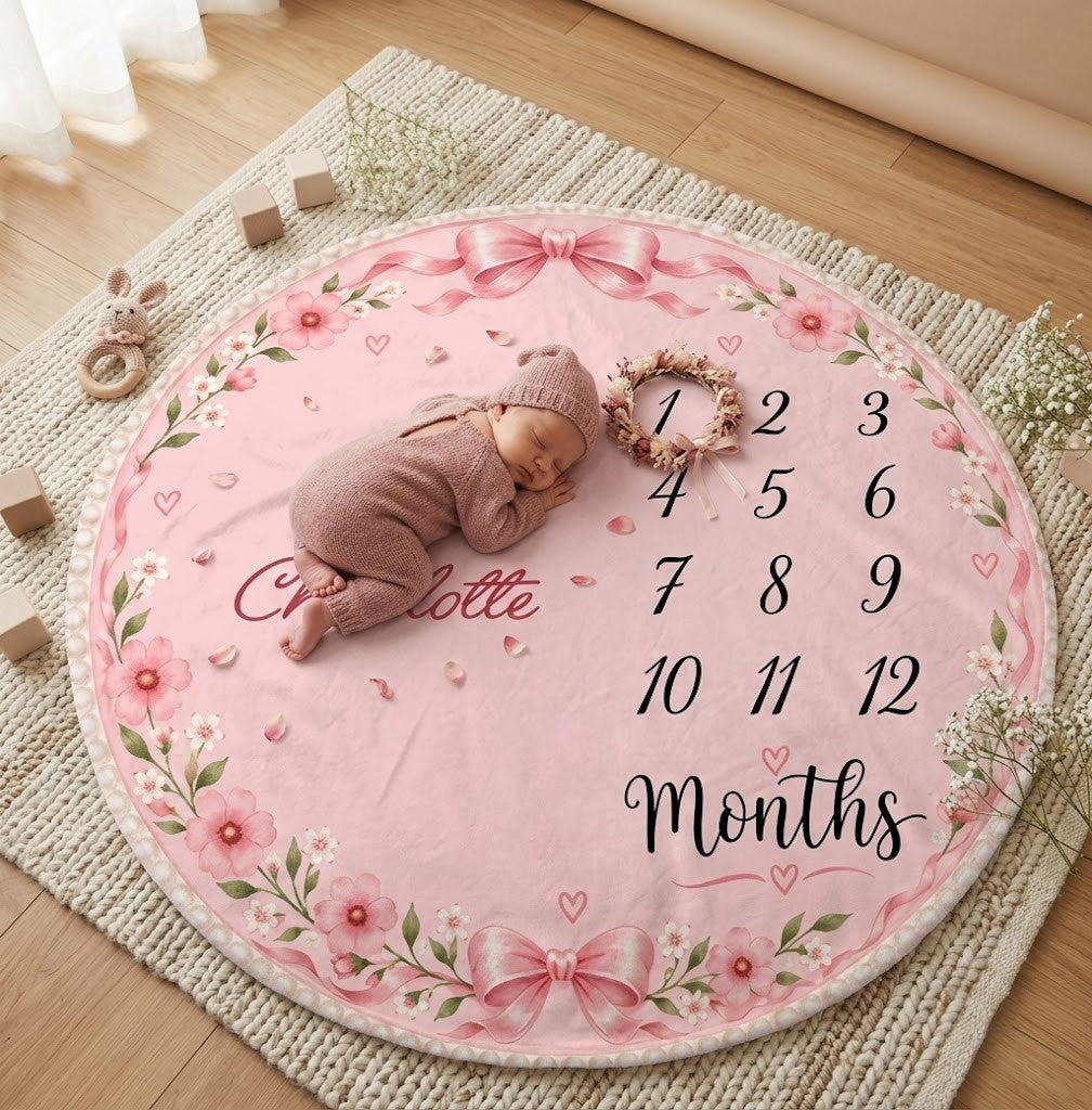 Personalized Baby Milestone Round Blanket – Add Your Baby's Name