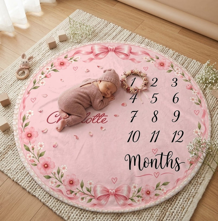 Personalized Baby Milestone Round Blanket – Add Your Baby's Name