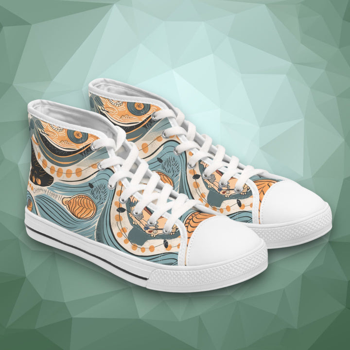 Women's High Top Sneakers - Wave Pattern
