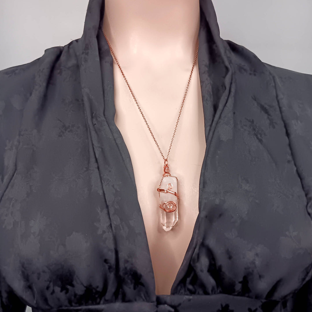 Raw Quartz Crystal Copper Pendant | Handmade Wire Wrapped Necklace