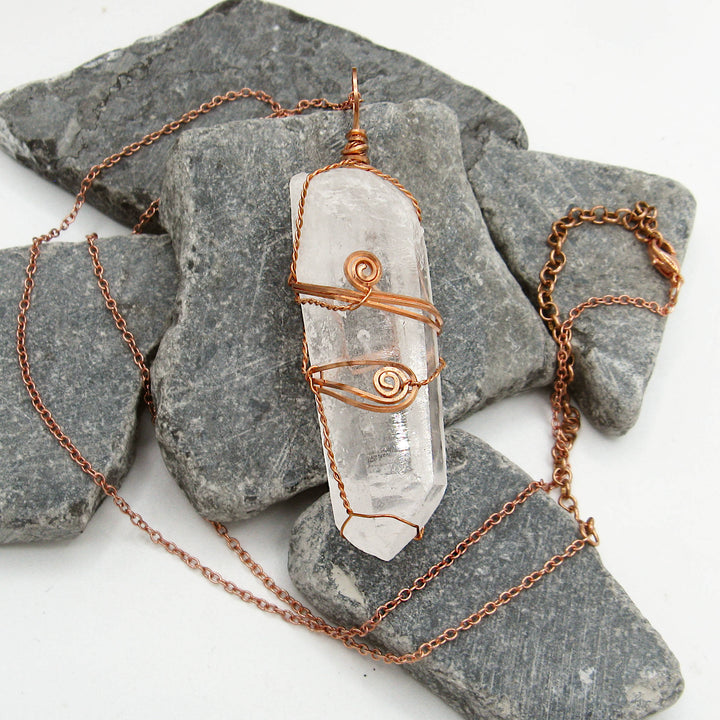 Raw Quartz Crystal Copper Pendant | Handmade Wire Wrapped Necklace