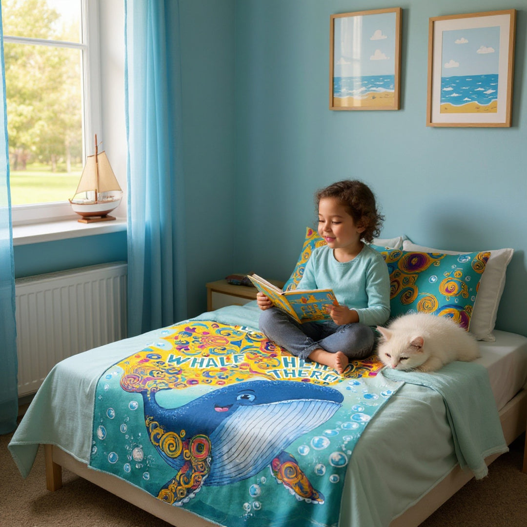 Velveteen Plush Blanket - Whale Hello There
