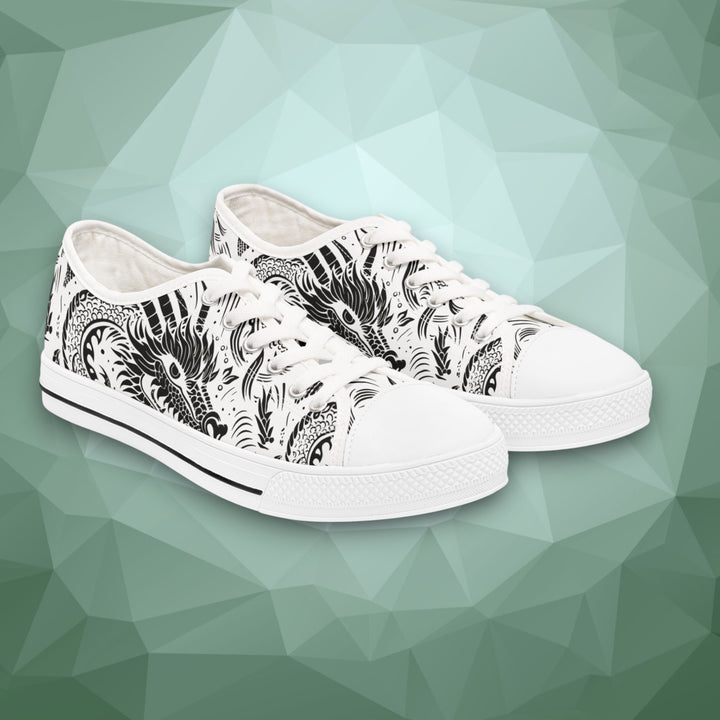 Women's Low Top Sneakers - Dragon Black and White