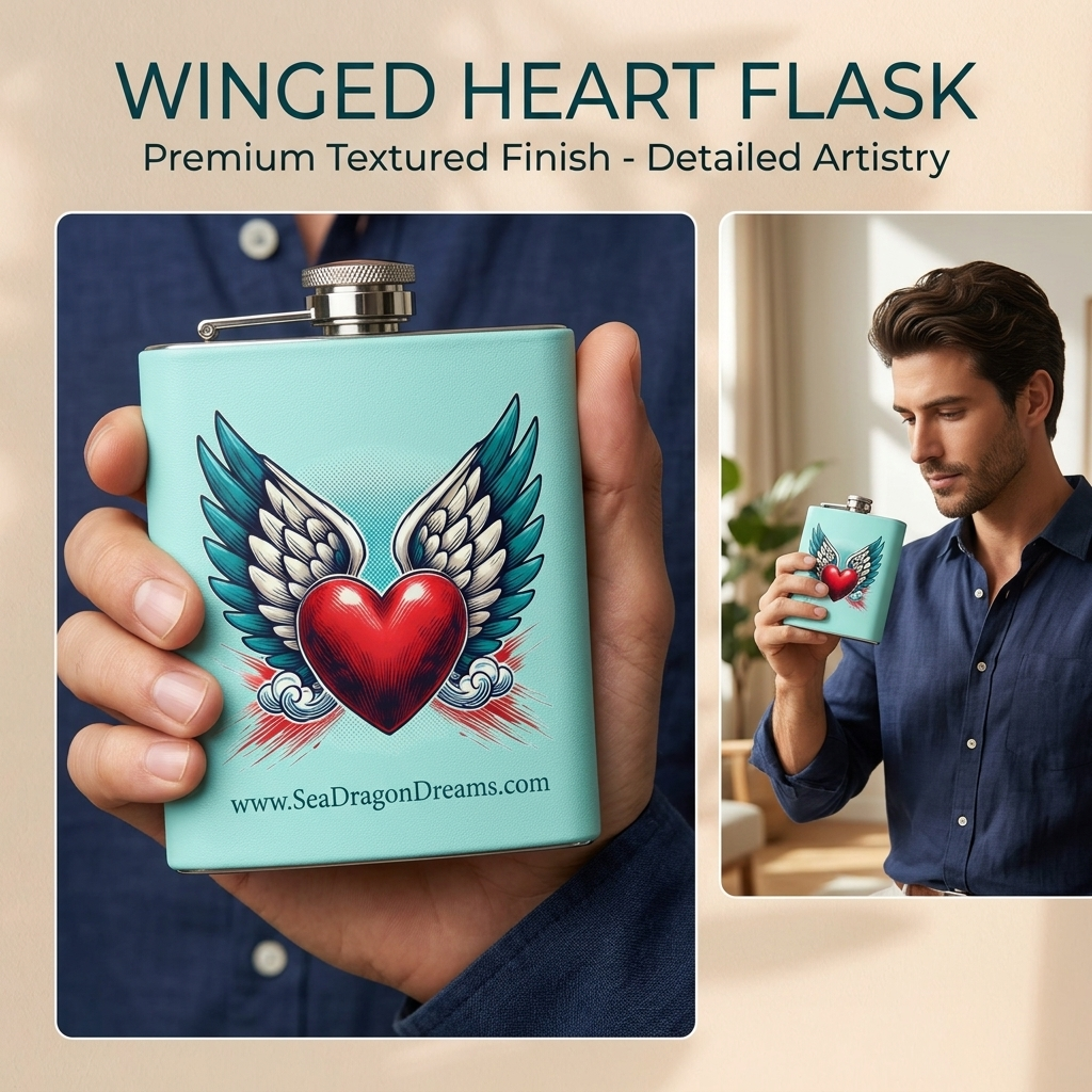 Winged Heart Flask 6oz – Stainless Steel Gift for Adventurers