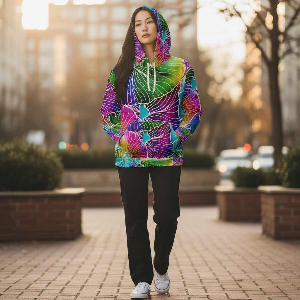 Vibrant Nature-Inspired Unisex Pullover Hoodie - Colorful Floral Design