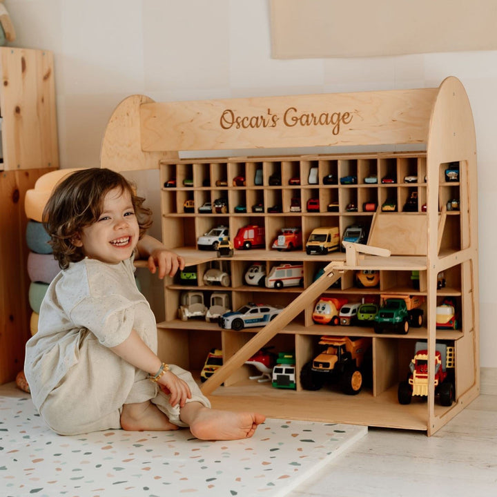 Wooden Toy Car Garage Storage | Personalized Car Organizer for Kids