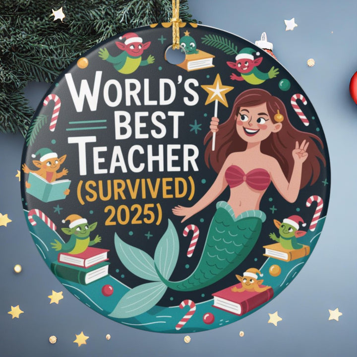 World’s Best Teacher Ceramic Ornament – Holiday Classroom Decoration & Gift Keepsake