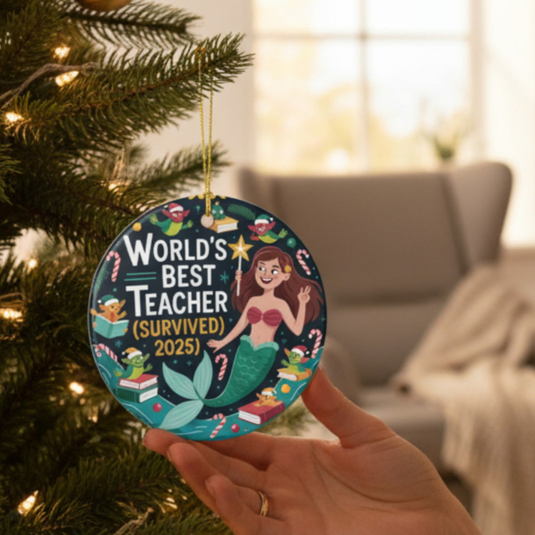 World’s Best Teacher Ceramic Ornament – Holiday Classroom Decoration & Gift Keepsake