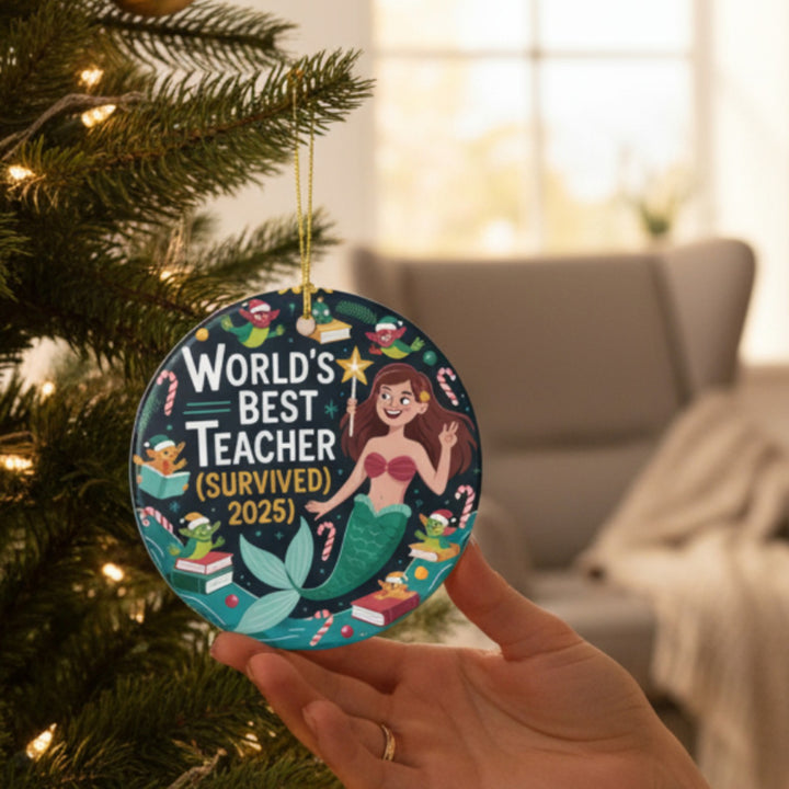 World’s Best Teacher Ceramic Ornament – Holiday Classroom Decoration & Gift Keepsake