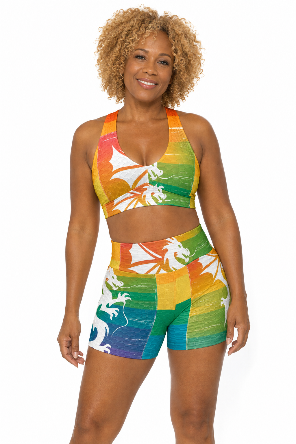 Yellow Striped Dragon Women’s Sports Bra and Shorts Set