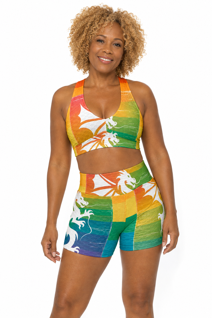 Yellow Striped Dragon Women’s Sports Bra and Shorts Set