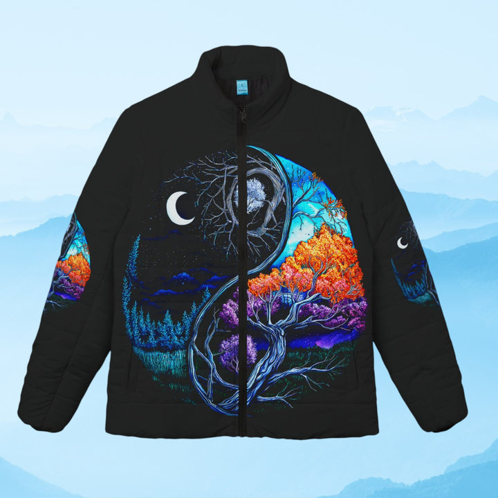Women’s Yin Yang Puffer Jacket - Colorful Nature Embroidery